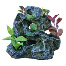 Aquarium Dekoration 2159 - Felsen mit Kunststoff-Pflanzen