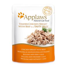 Nassfutter APPLAWS Cat Pouch, Huhnd und Rind in Jelly 70g